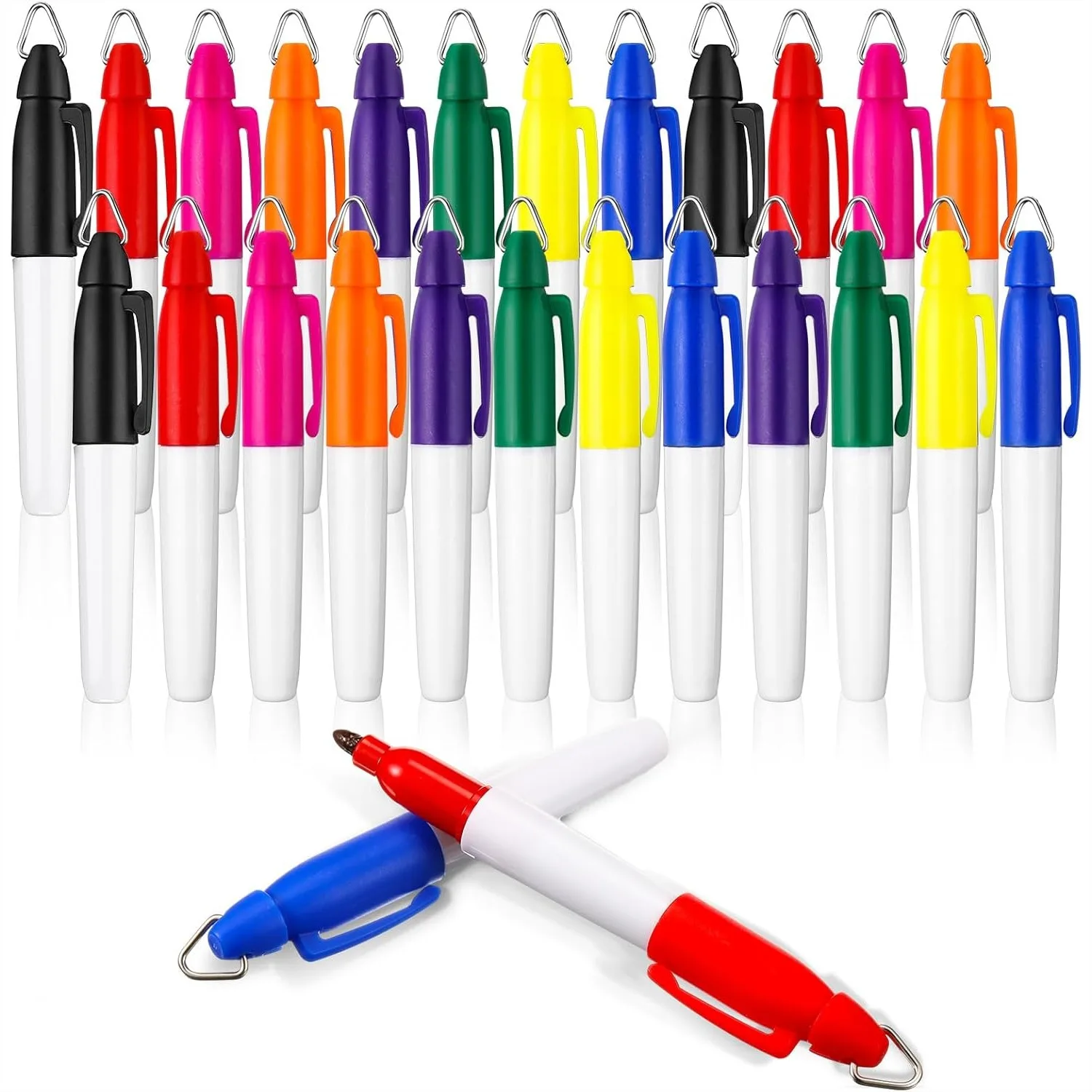 

24 Mini Permanent Markers with Keychain Clips for Nurses Badge Medium Point Pens for Office School Supplies Multicolour