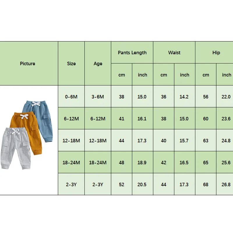 RUEWEY 0 to 3 Years Baby Boy Cargo Pants Spring Autumn Clothes Solid Color Elastic Waist Trousers with Pockets Causal Streetwear