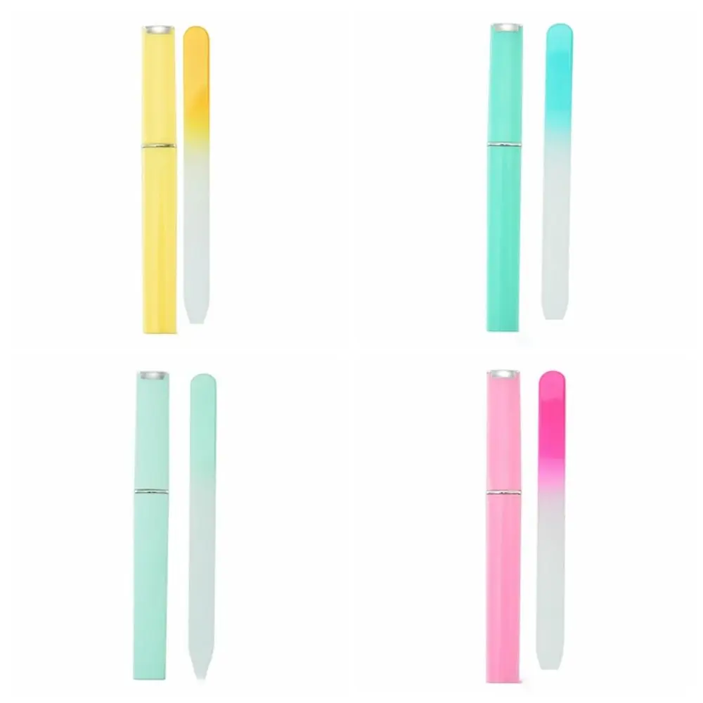 Lima de uñas de cristal de colores arenados, lima de cristal degradado de dos colores duradera, disponible en ambos lados, multifunción