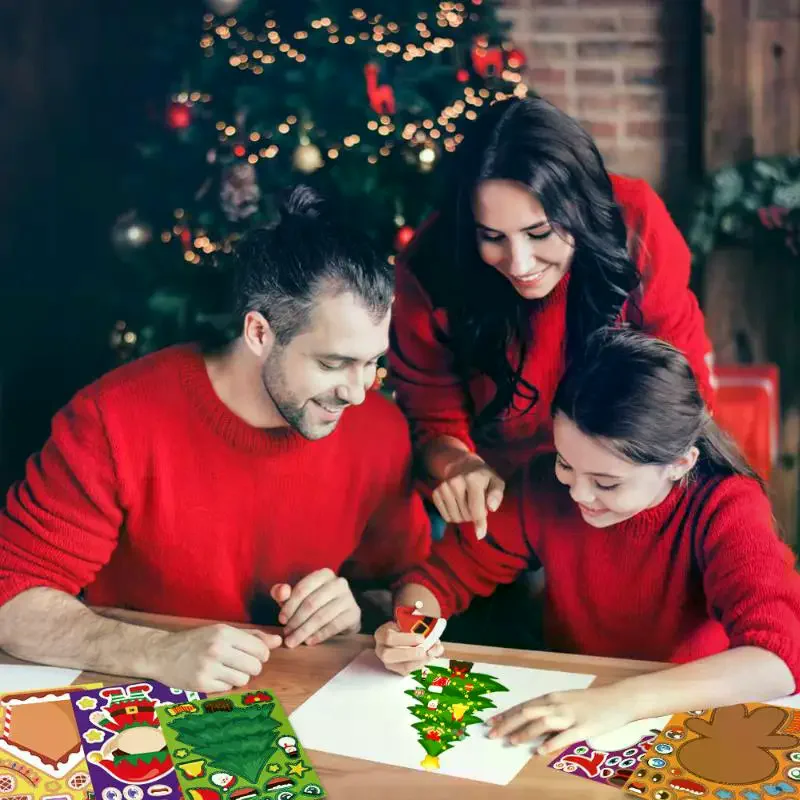8 fogli Decorazione per feste per bambini Giocattolo Adesivi puzzle natalizi Crea il tuo Babbo Natale Giochi puzzle fai-da-te Crea una faccia