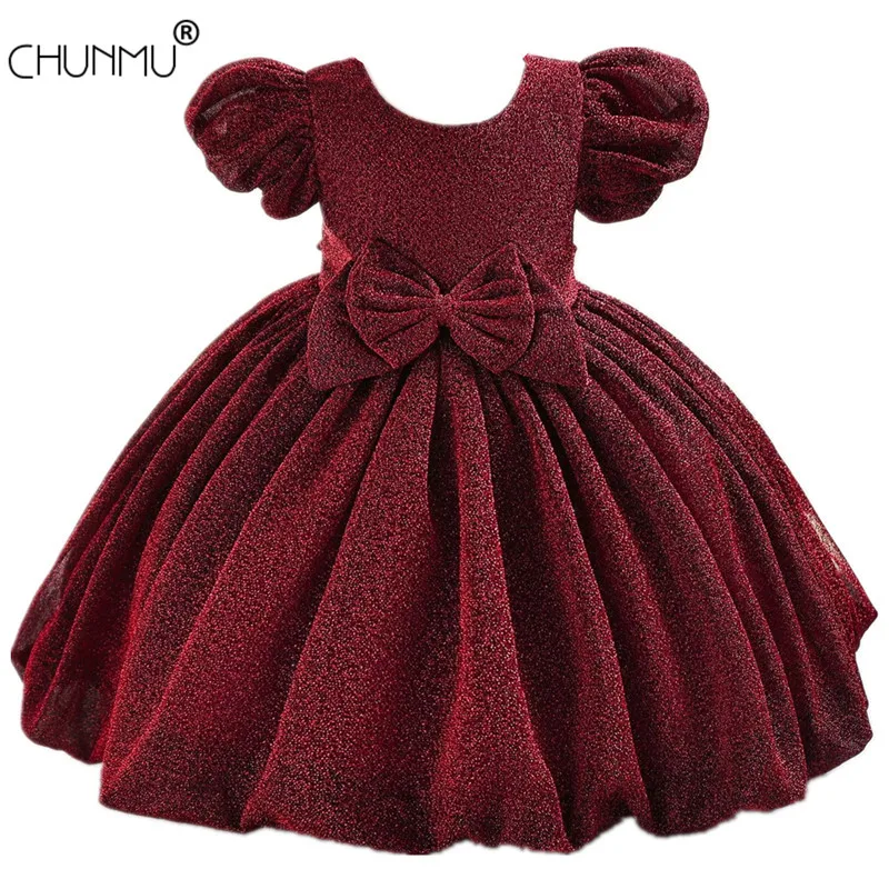 

Baby Princess Dress for Girls 1st Year Birthday Puff Sleeve Elegant Bow Tutu Baby Baptism Clothes Kids Party Wedding Costume