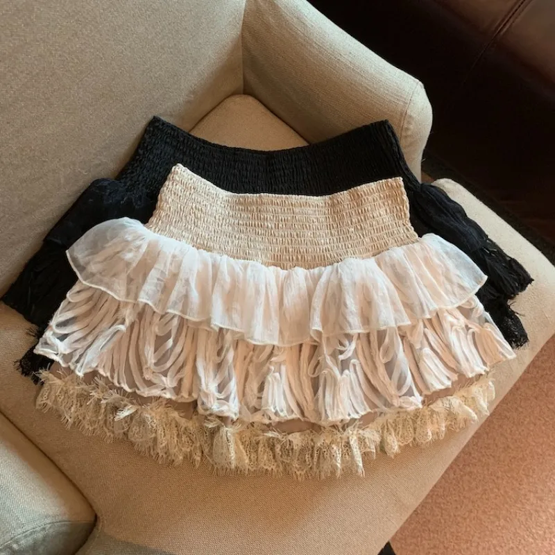 Spódnica baletowa w stylu court, koronkowa, z falbankami, tiulowa, damska, z elastycznym pasem, elegancka spódnica typu cake, kawaii, słodka, bufiaste, krótkie spódniczki bud.