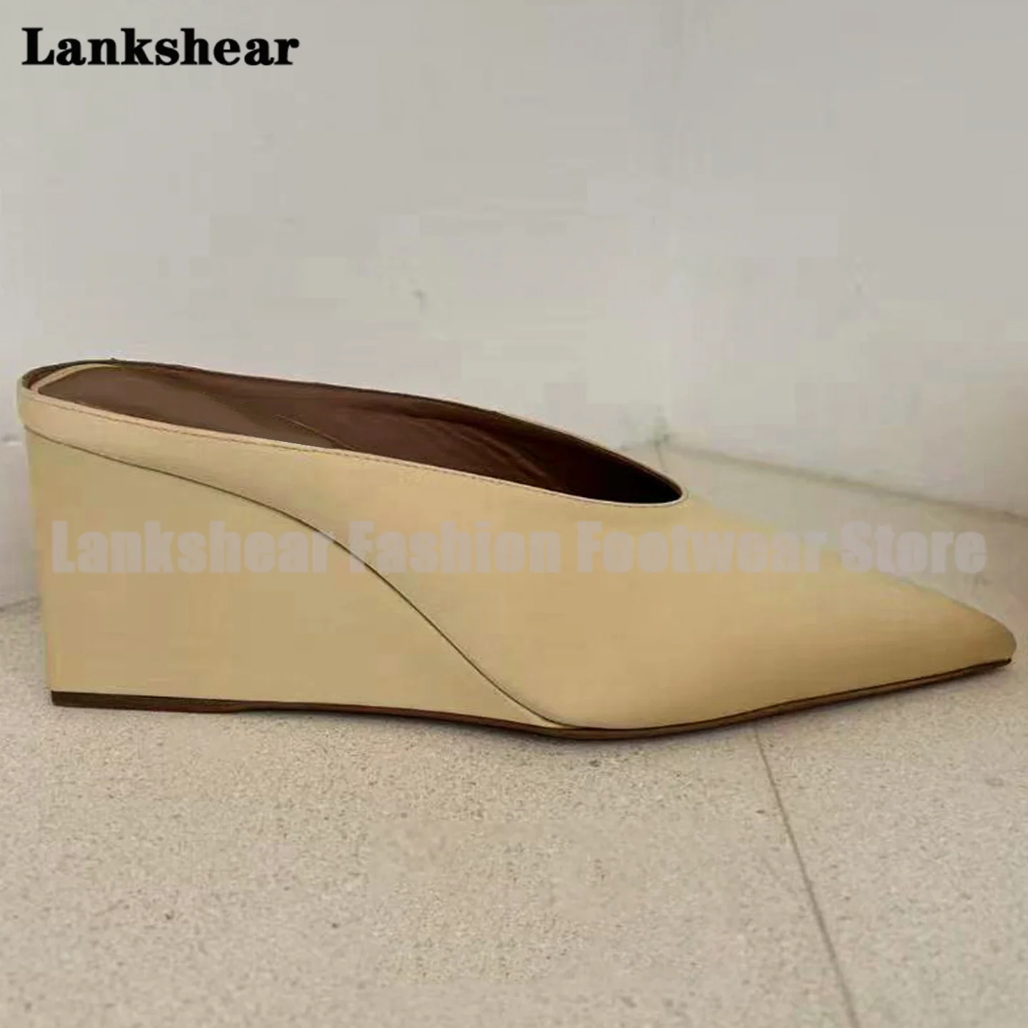 

Pointy Toe Wedge Heels Mules Slippers Women Shoes Summer Slip On Slippers Party Dress High Heels Sandalias De Mujer Verano