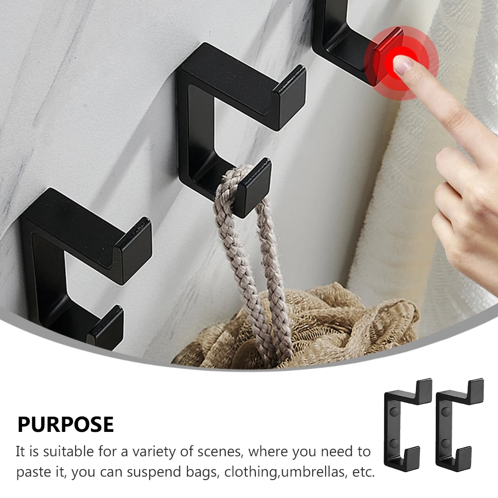 

2pcs Wall Hooks Black Space Aluminum Foldable Double Coat Hook No Drill Heavy Duty for Towel Hat Umbrella Kitchen Keys Storage