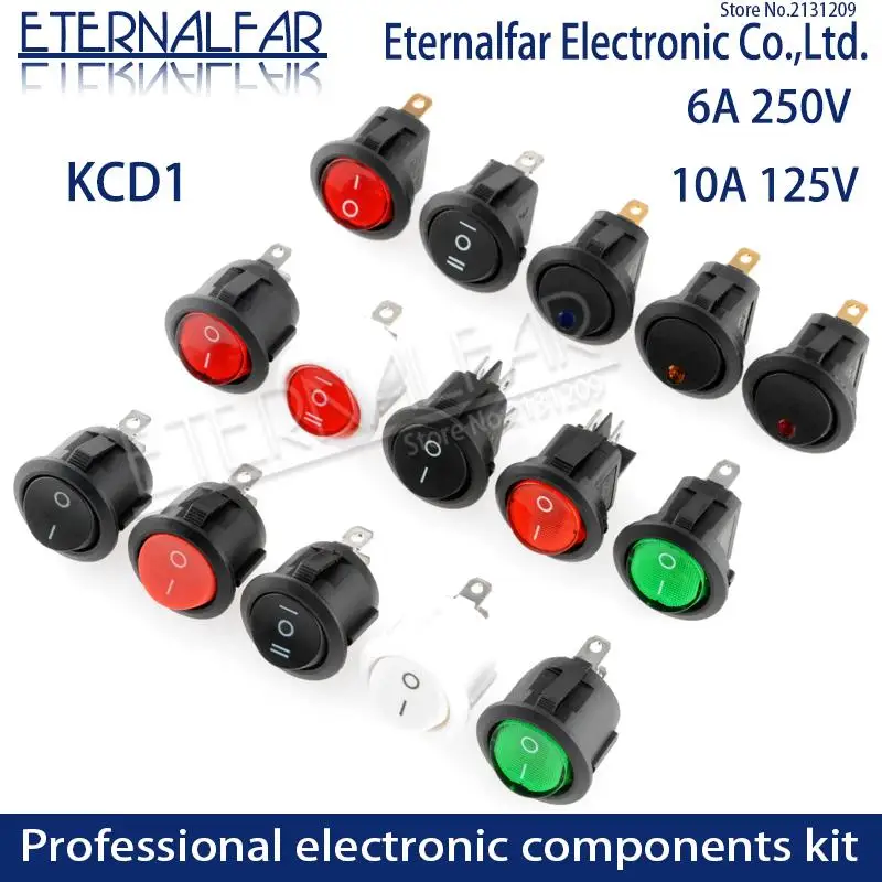 KCD1 SPST 6A 250V 10A 125V AC ON-OFF Round 12V Led Rocker Switch Led Dot Light LED Illuminated Car Dashboard Dash Boat Toggle