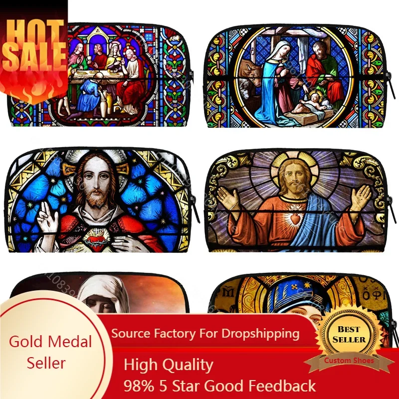 

Holy Mary and Jesus Painting Print Long Wallet Vintage Women Canvas Purse for Men Woman Passport Bag Phone Coin Purses