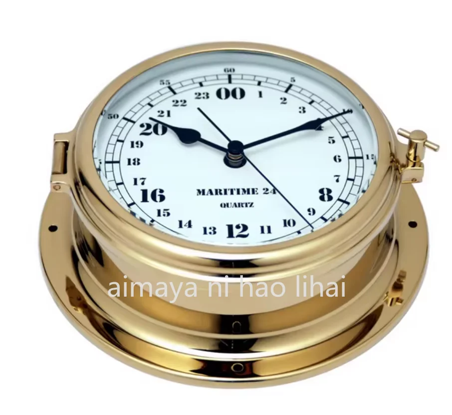 Marine Brass Wall Clock – Nautical Digital Quartz Clock with Marine Chronometer Style, Waterproof and Durable