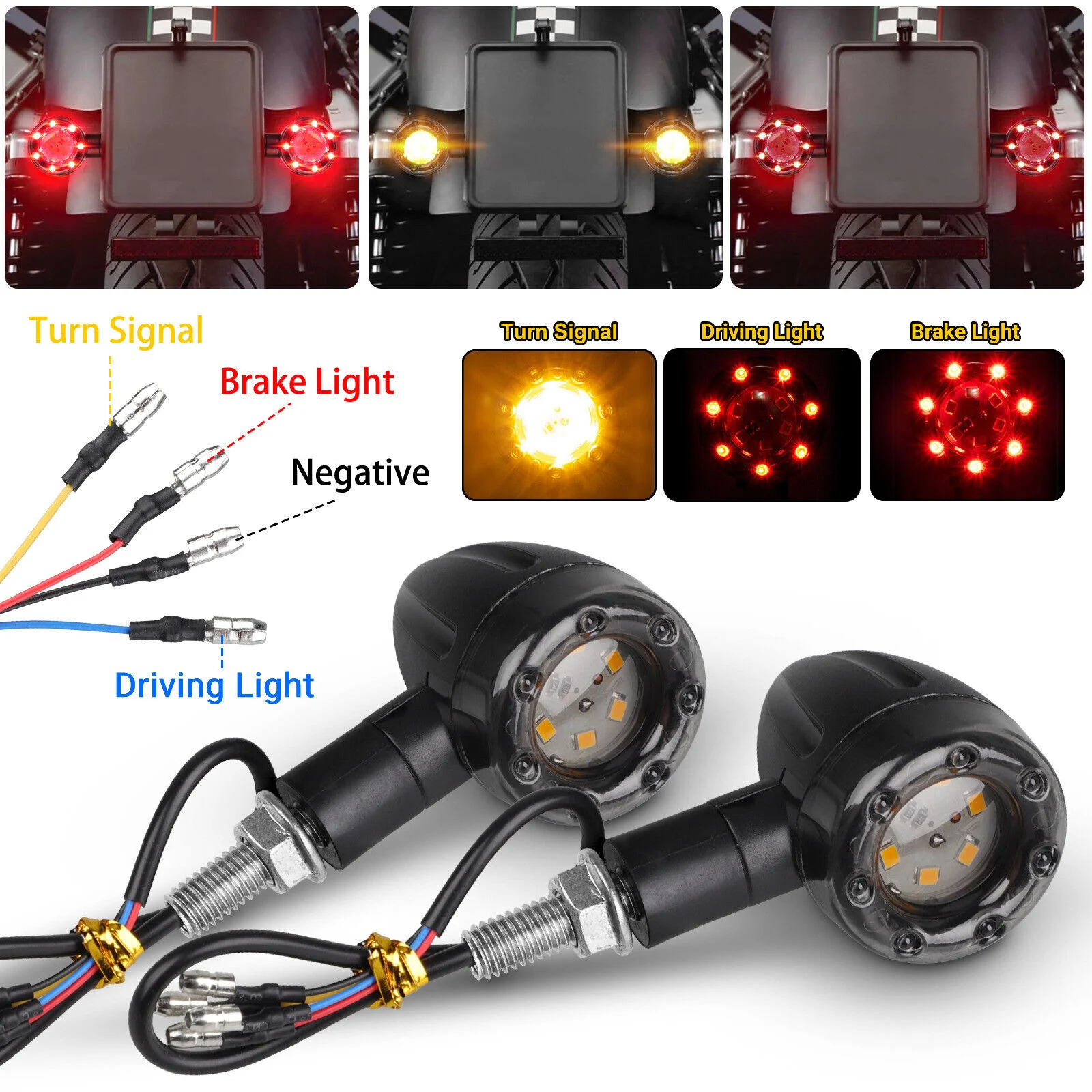 4Pcs Motorcycle Universal Flash Lights Amber and Red Turn Signal Tail Light Motorcycle LED Brake Light Indicator Warning Lamps