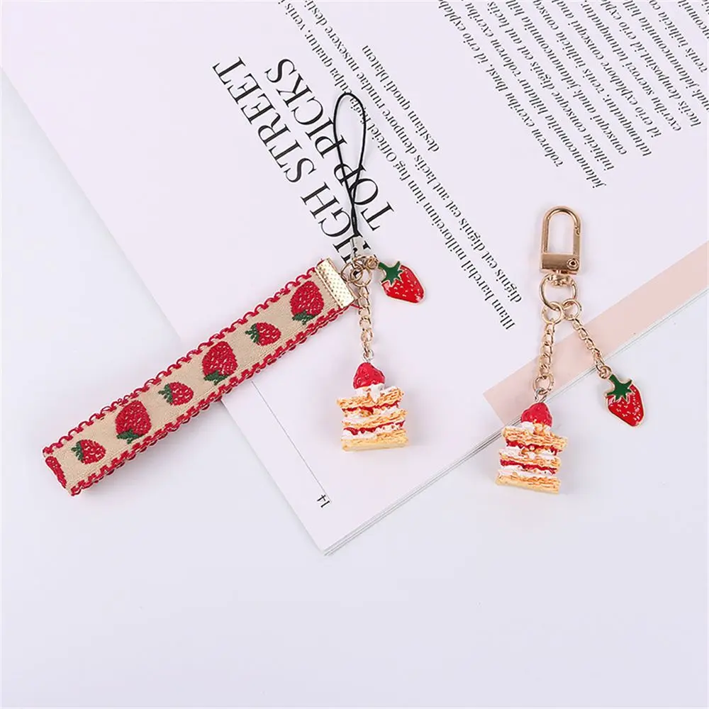 

Webbings Ribbon Keyrings Key Ring Holder Phone Badge Strap Strawberry Keychains Hang Rope Strap Lanyards Phone Straps
