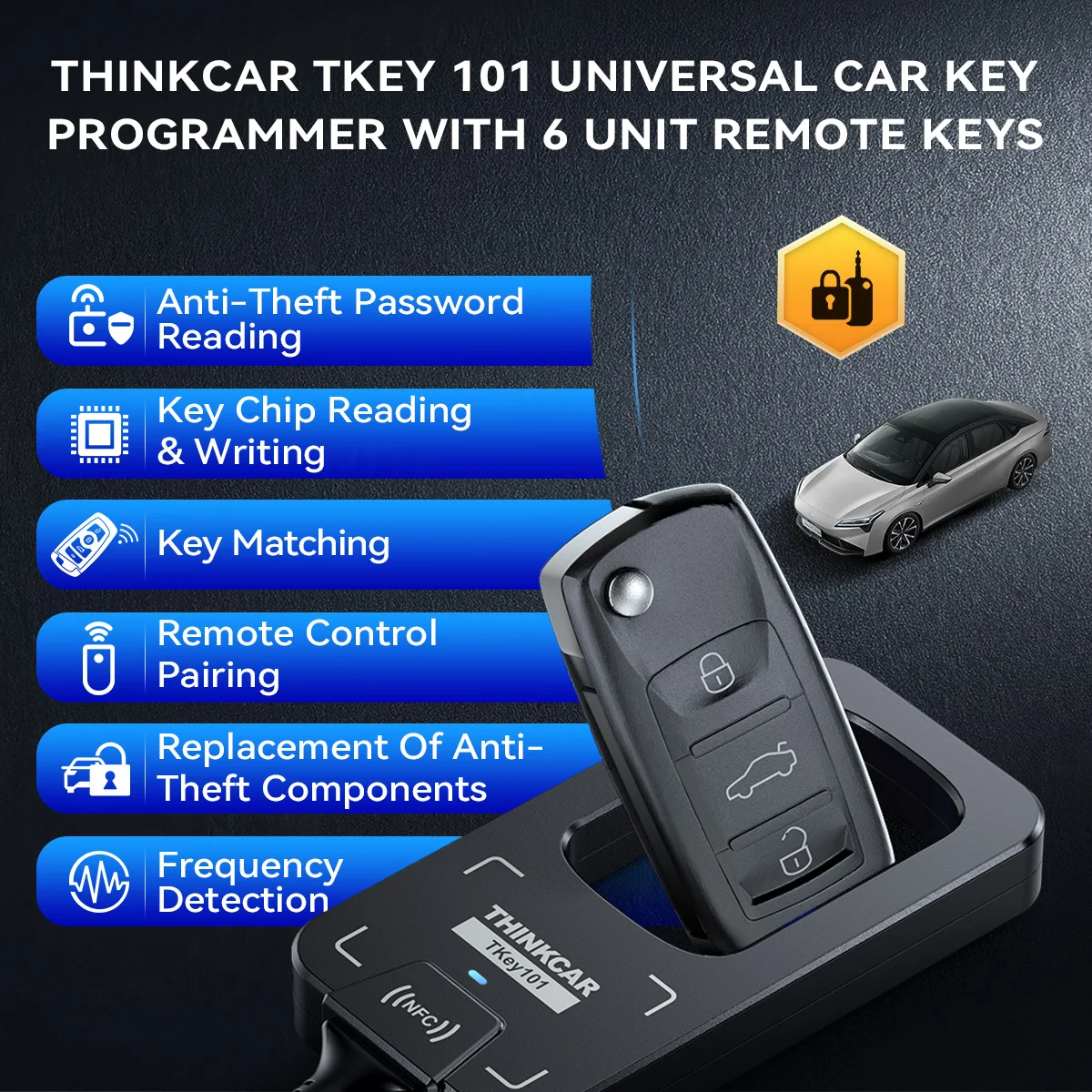 THINKCAR TKEY101 Car Key Programmer Professional Anti‑theft Chip Matching Device Copying Reading‑Writing Remote Keys IMMO for 689BT 892BT