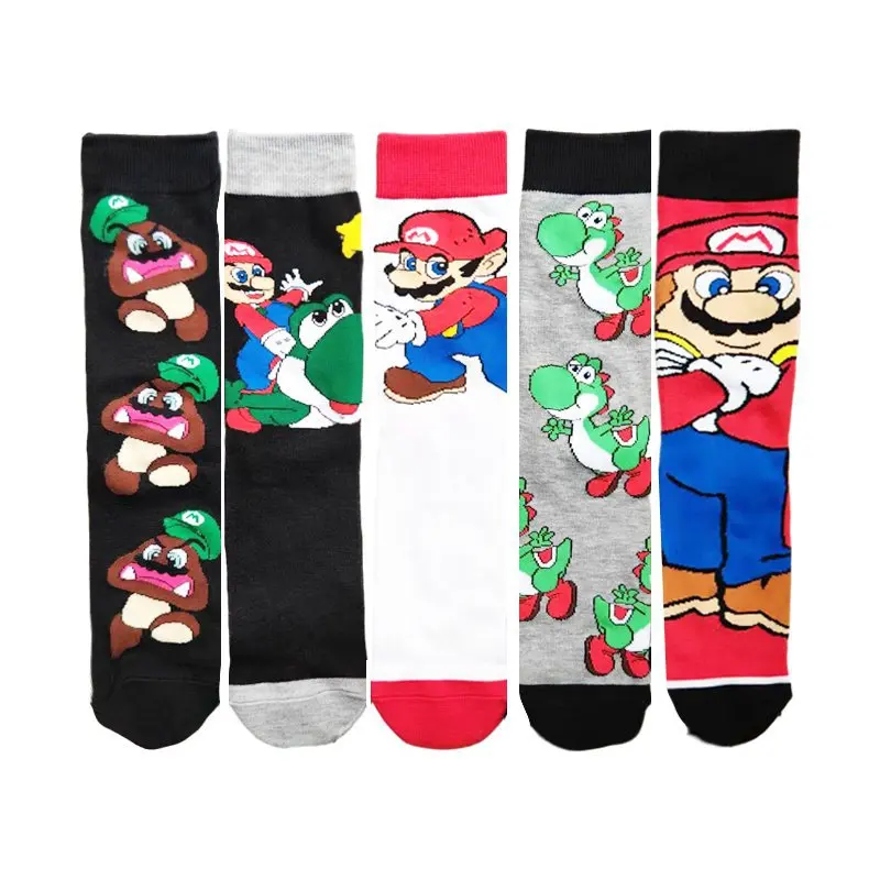 

1/5pcsNew Marios Bros Socks Cotton Socks spring and summer Men Women Funny Cosplay Socks Cute Cartoon Mid-tube Sports Socks Gift