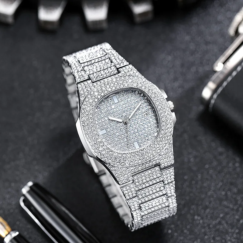 New Fashion Iced Out Watch for Men and Women Luxury Diamond Watches Man Hip Hop Quartz Wristwatches with Calendar Drop Shipping