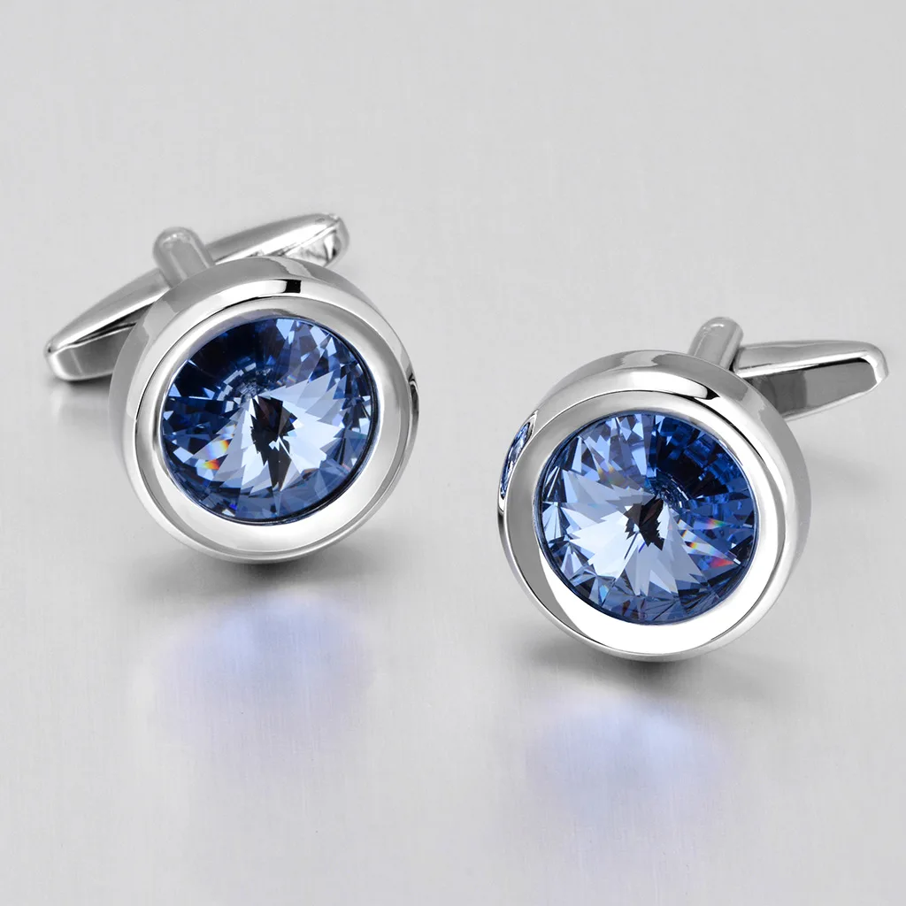 SAVOYSHI Top Quality Crystal Cufflinks for Mens Women Shirt Cuff buttons Round Cuff Link Wedding Gift Groomsmen Business Jewelry