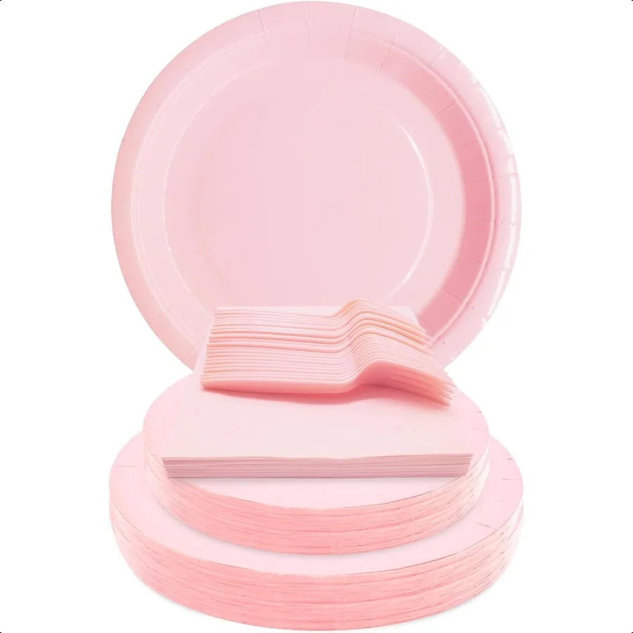

Pink Party Supplies Set Include Pink Birthday Paper Plates and Napkins for Party Women Severs 25 Guests