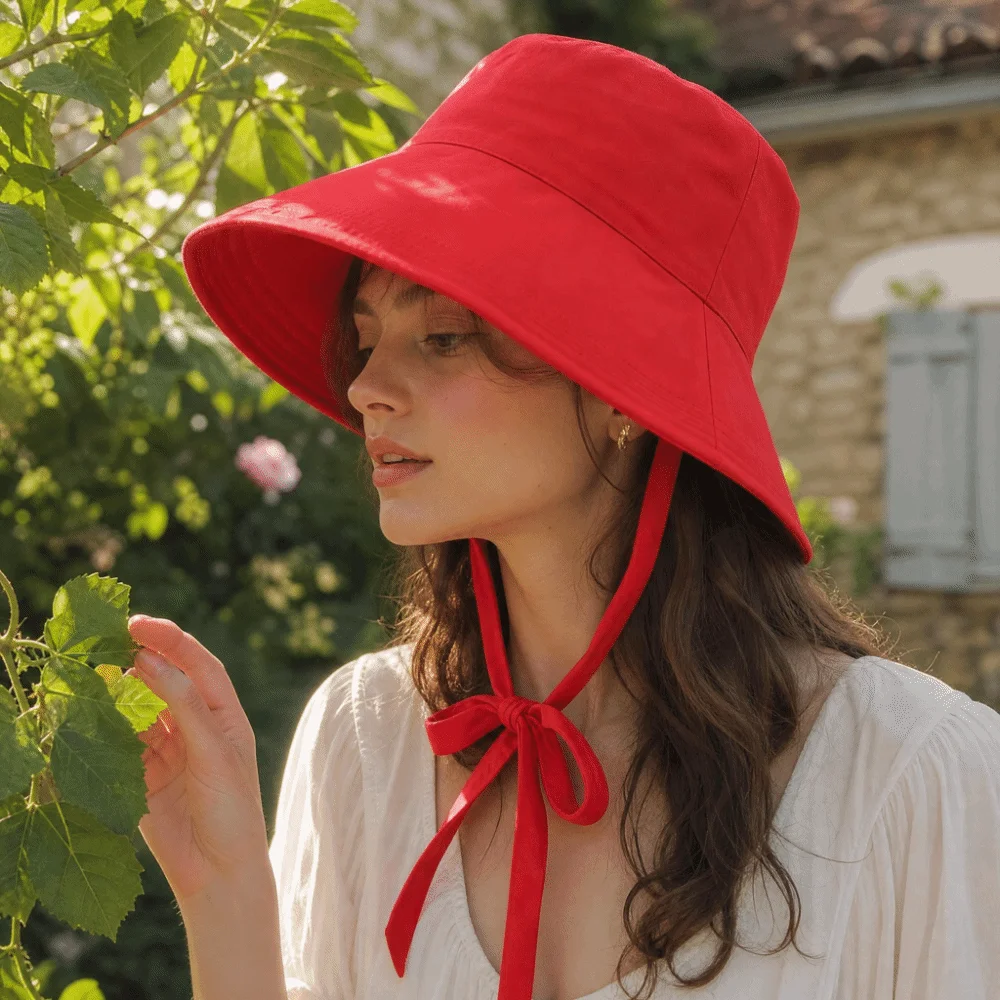 Breathable Lace-up Sunshade Hat Thin Polyester Wide Brim Fisherman Hat Makes Face Look Smaller Solid Color Bucket Cap Outdoor
