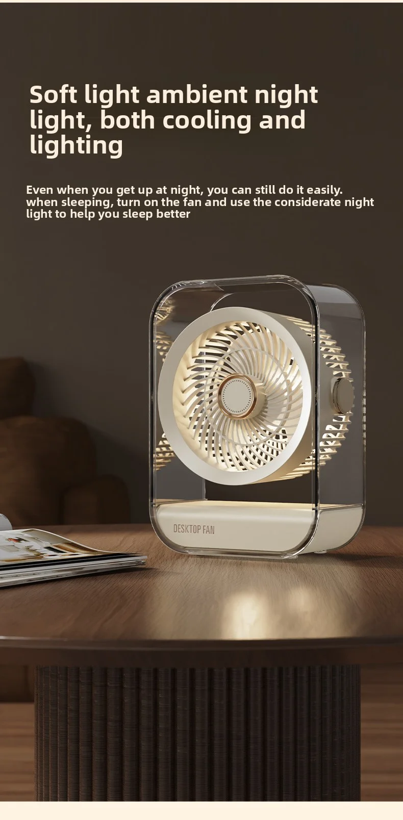 Ventilateur de bureau portable multifonction avec veilleuse led_voghion.com