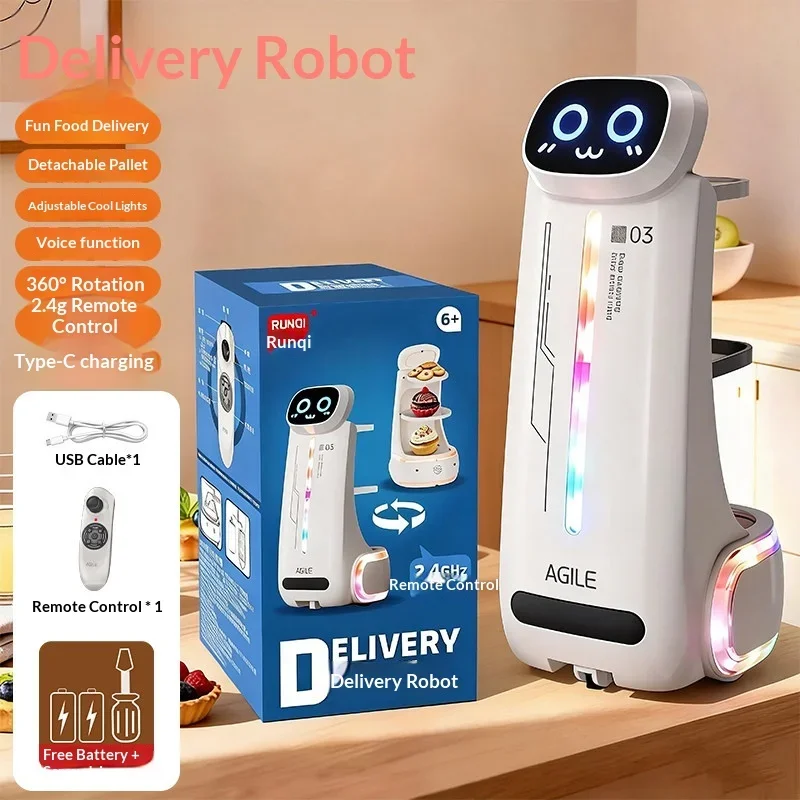 RC Delivery Robot Agile 03 With Double Tray Voice Function Colorful Lights & Sound Effects Kids Interactive Educational Toy Gift