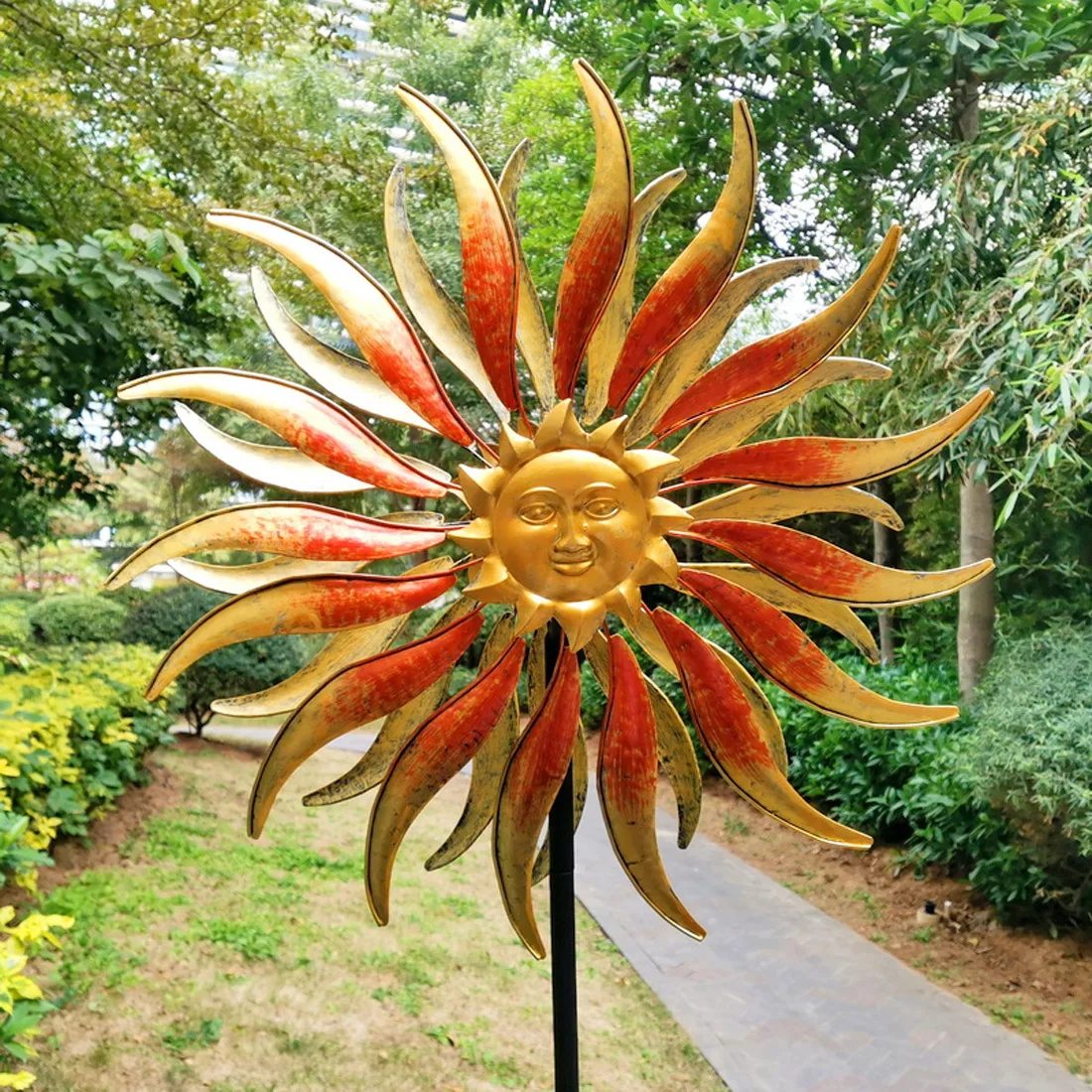 Metal Color Sun Face Solar Light Night Light Plug-in Windmill Garden Villa Courtyard Decoration