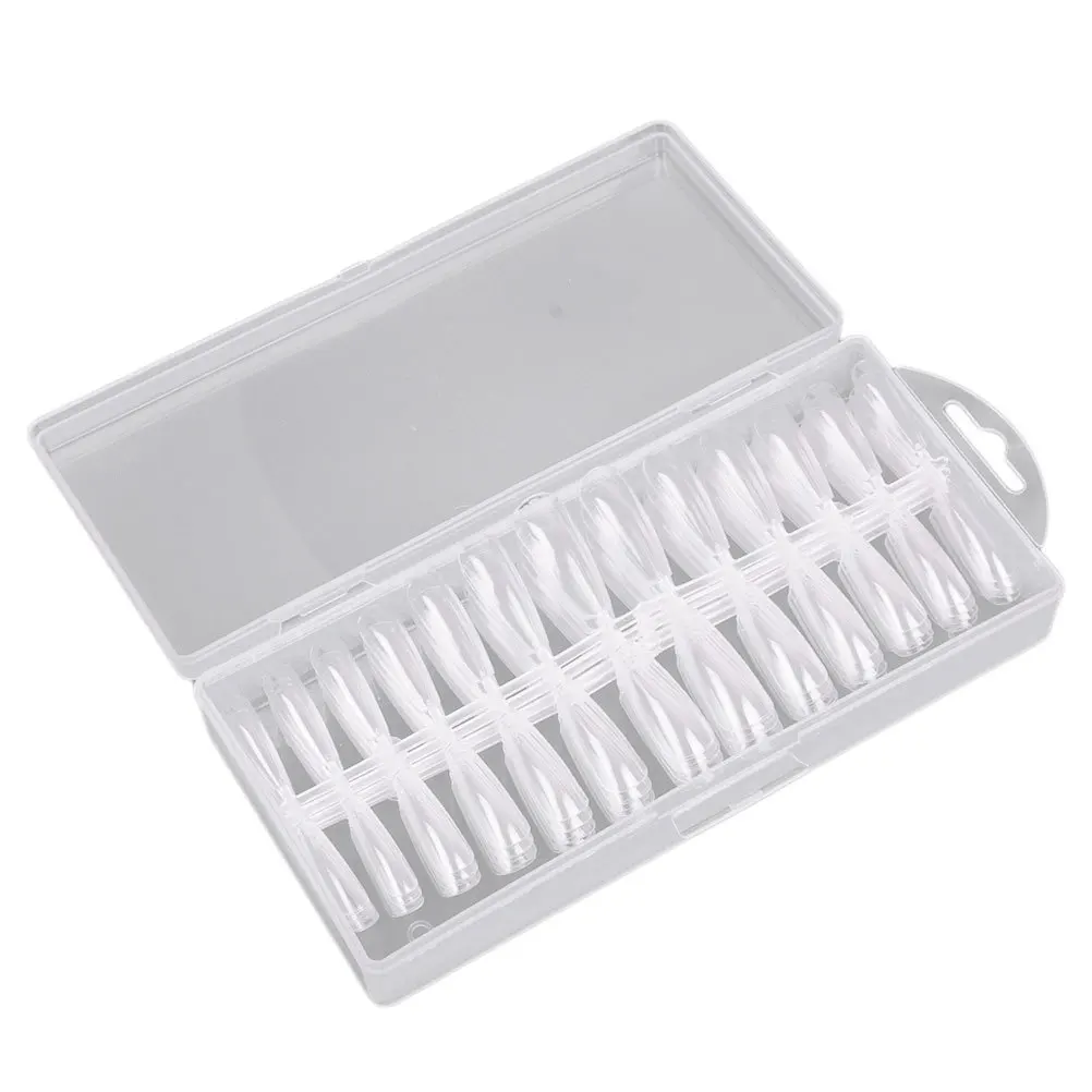 1 مجموعة شفافة مسمار نصائح لون البشرة طويلة الباليه شبه منحرف الأظافر كاذبة للنساء أظافر صناعية عمليات تجميل الأظافر مسمار الفن #5