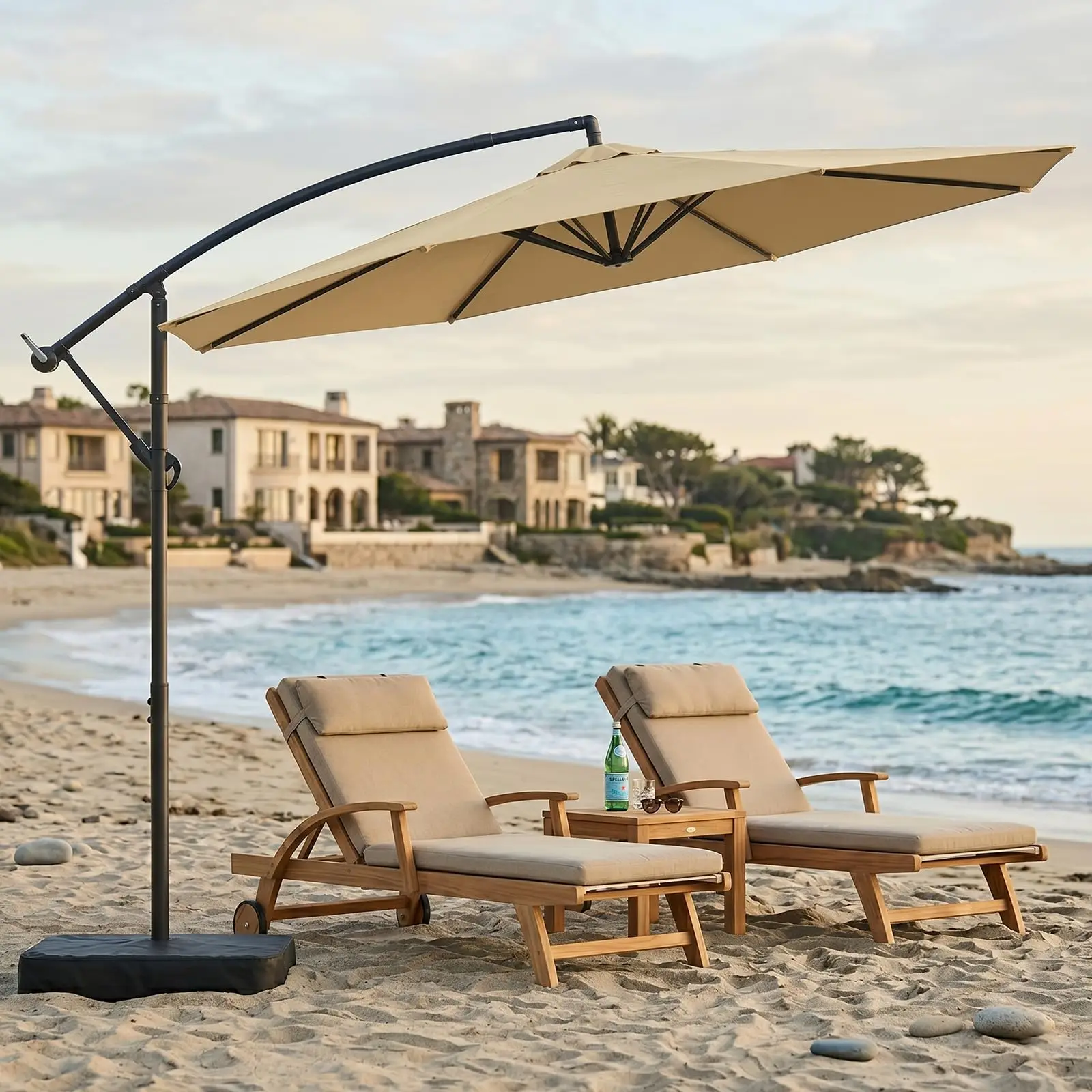 10FT Cantilever Offset Patio Umbrella with Base Included | 360° Rotation & Infinite Tilt, Heavy Duty 8-Rib Steel Frame