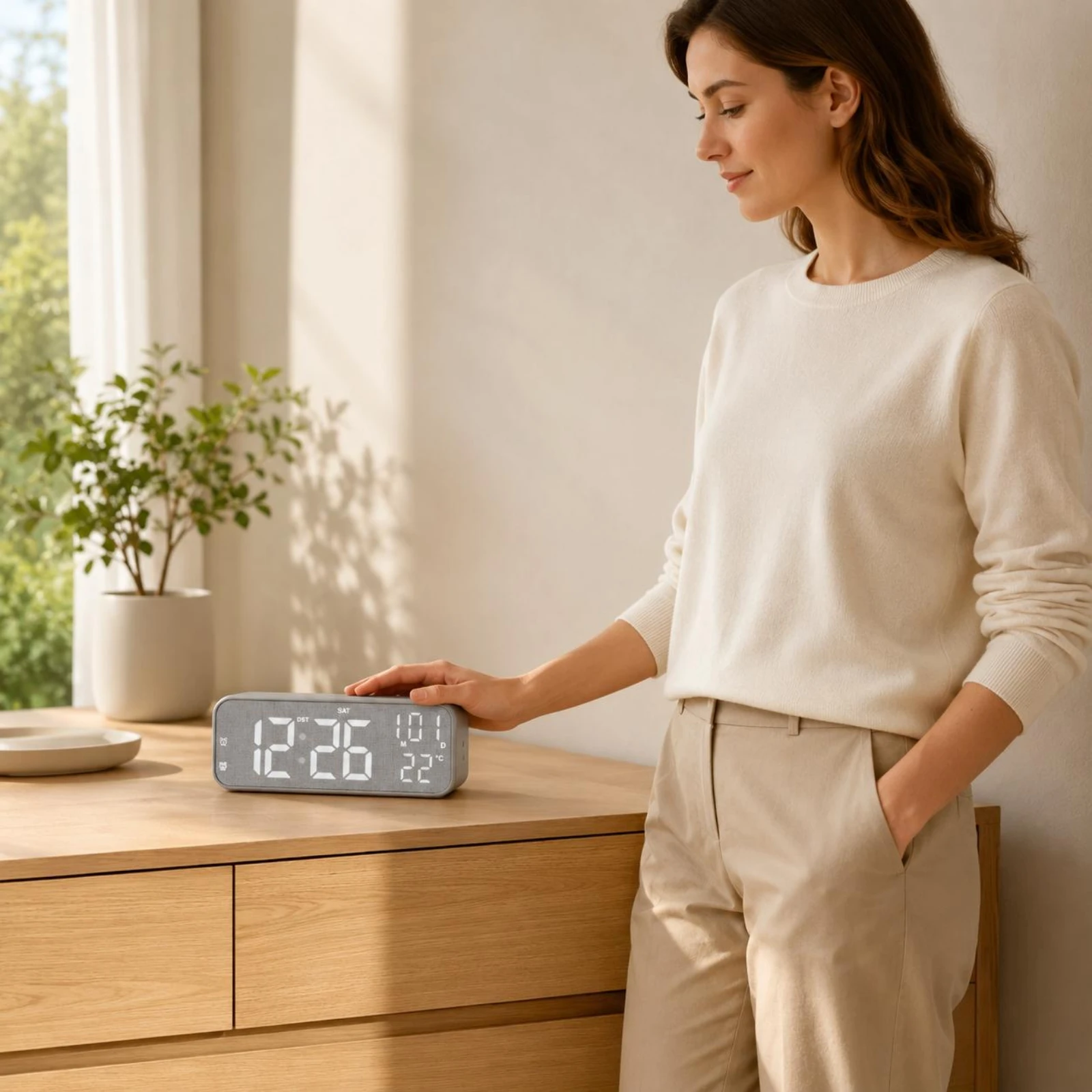 Desk Alarm Desk Clock Modern LED Desk Desk Clock Home Accessory Brightness Adjustable Two Alarms for Shelf