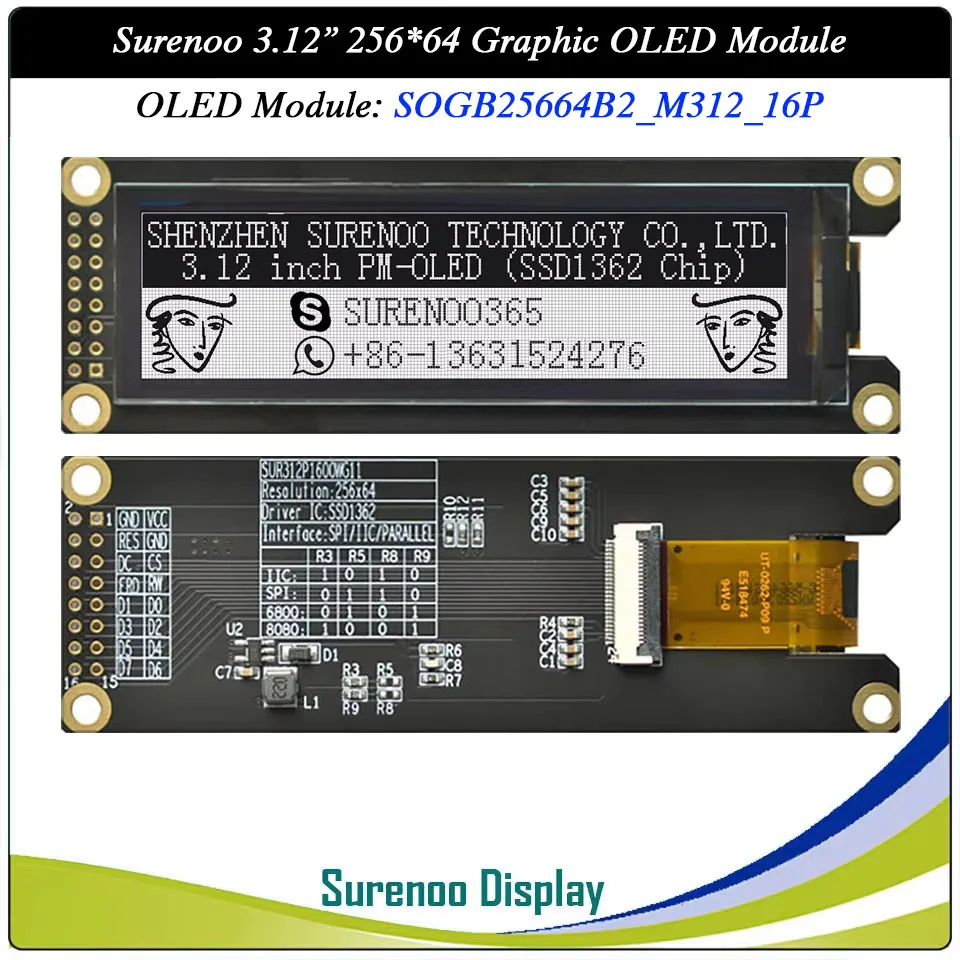 Настоящий OLED-дисплей, 3,12 дюйма, 256*64, 25664 точек, графический ЖК-модуль, экран LCM, контроллер SSD1362, поддержка SPI