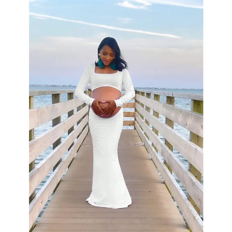 Maternity Dresses Photoshoot Clothing Stretch Sexy Dress Pregnant Women's Photography Props Fishtail Skirt Floor Length Skirt view 3