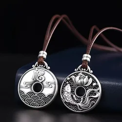 Fashion Lotus Carp Double Sided Copper Pendant Necklaces for Men and Women Retro Koi Ping An Buckle Jewelry Accessories Gifts