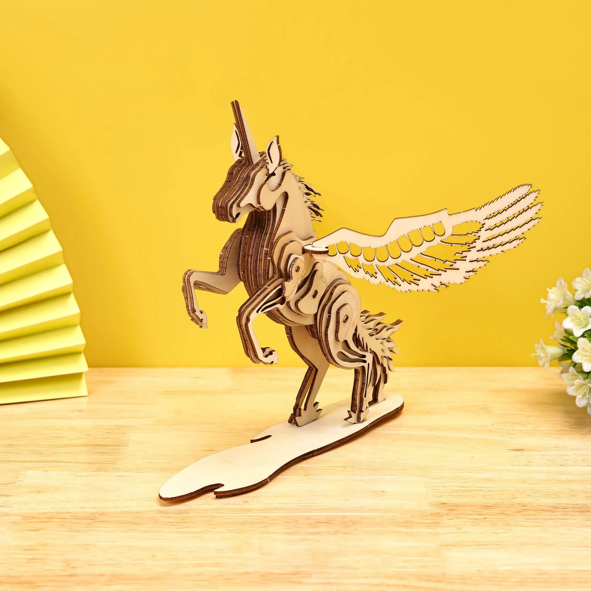 Unicorn Flying Horse 3D Wooden Puzzle Building Model Toy Office Desktop Cartoon Animal Woodcraft Construction Kit Boy Girl Gift