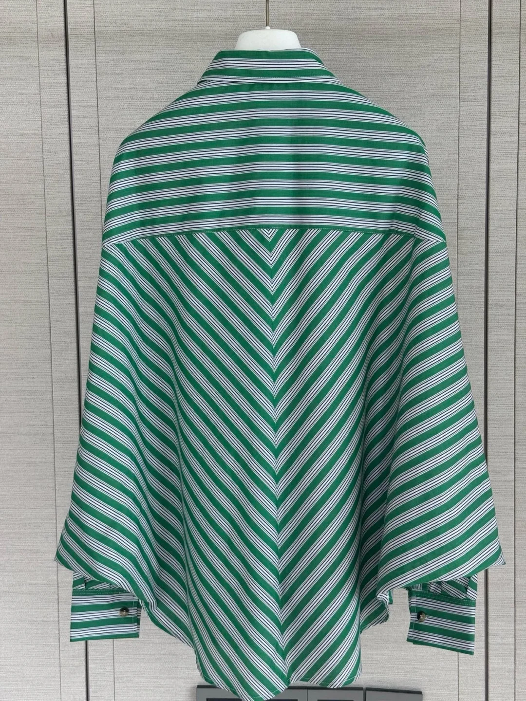 Green White Vertical Striped Long Sleeve Shirt Women Loose Fit Oversized Casual Streetwear Top