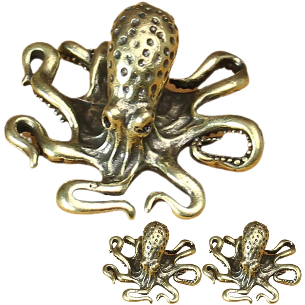 

3Pcs Copper Octopus Tea Pet Brass Craft Decor for Desktop Tabletop Home Office Decoration Animal Statue Indoor Shelf