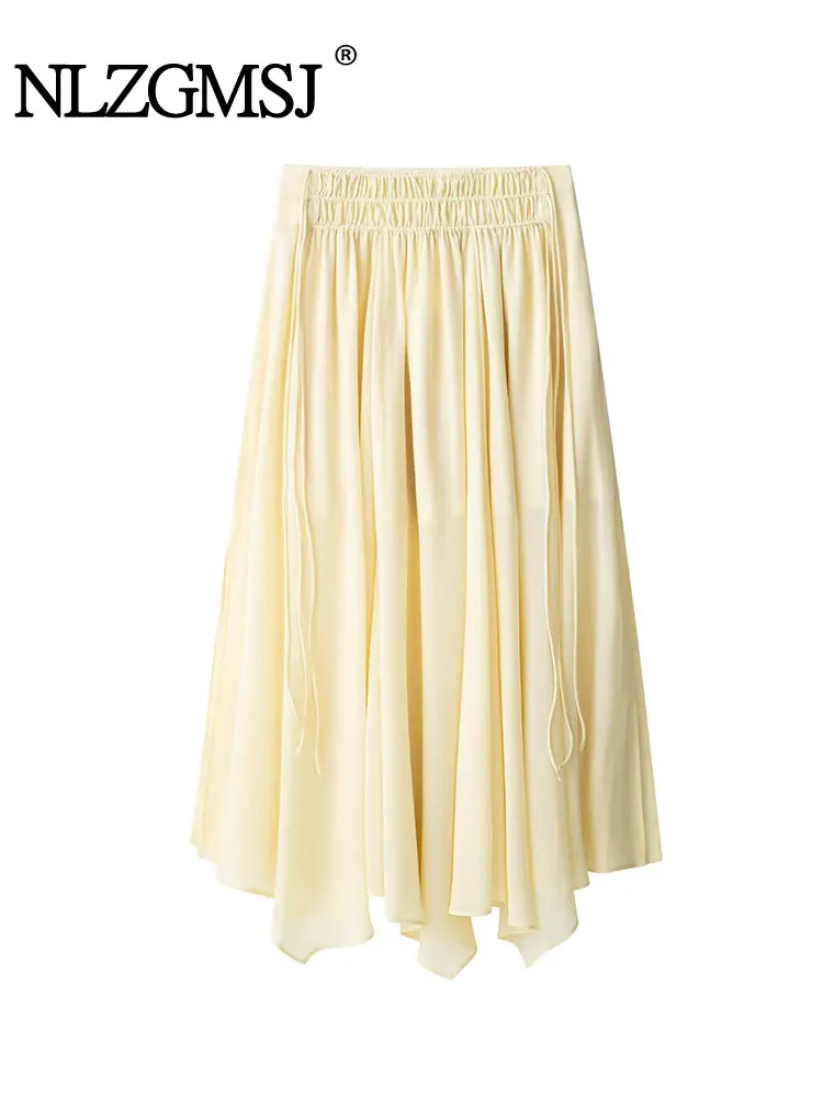 

NLZGMSJ 2025 летние новые юбки для женщин, плиссированная длинная юбка, женская желтая юбка с рюшами, элегантные женские вечерние юбки ﻿