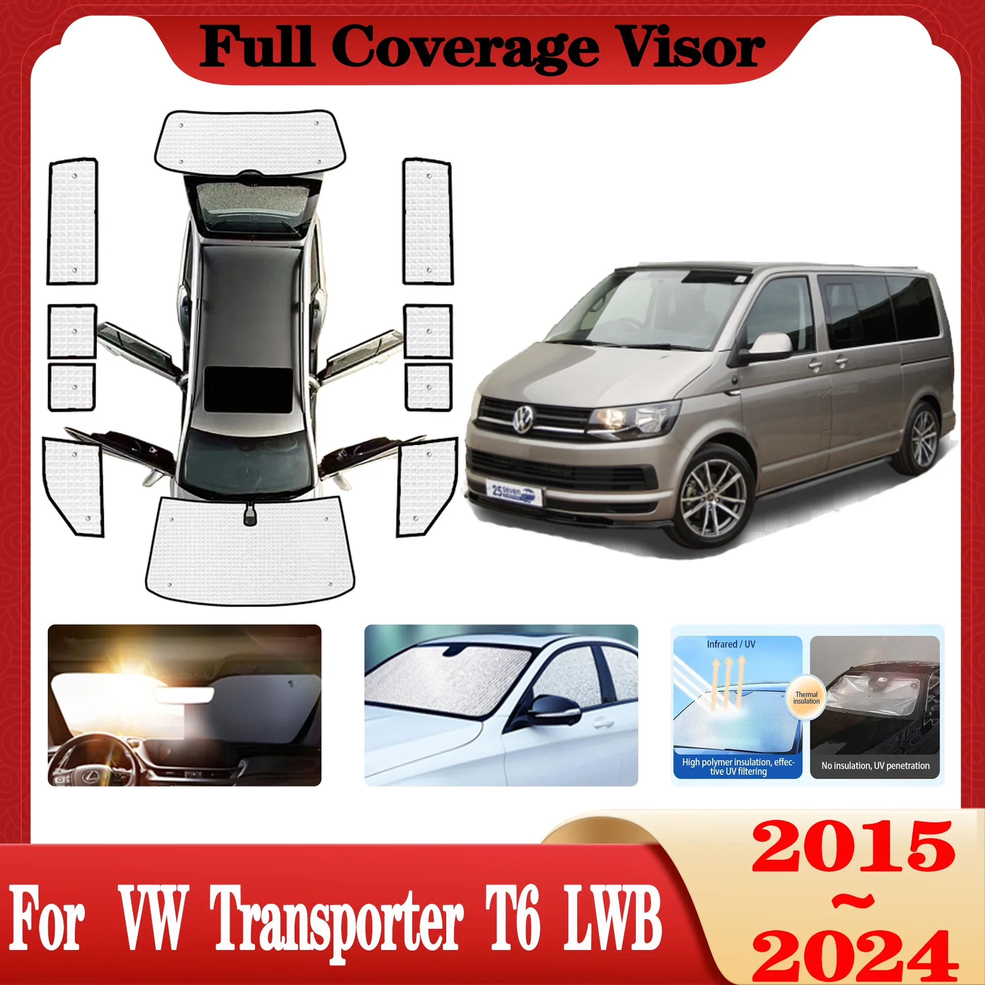 

For Volkswagen VW Transporter Caravelle Multivan Doubleback T6 LWB 2015~2024 Car Windshields Side Window Visors Car Accessories