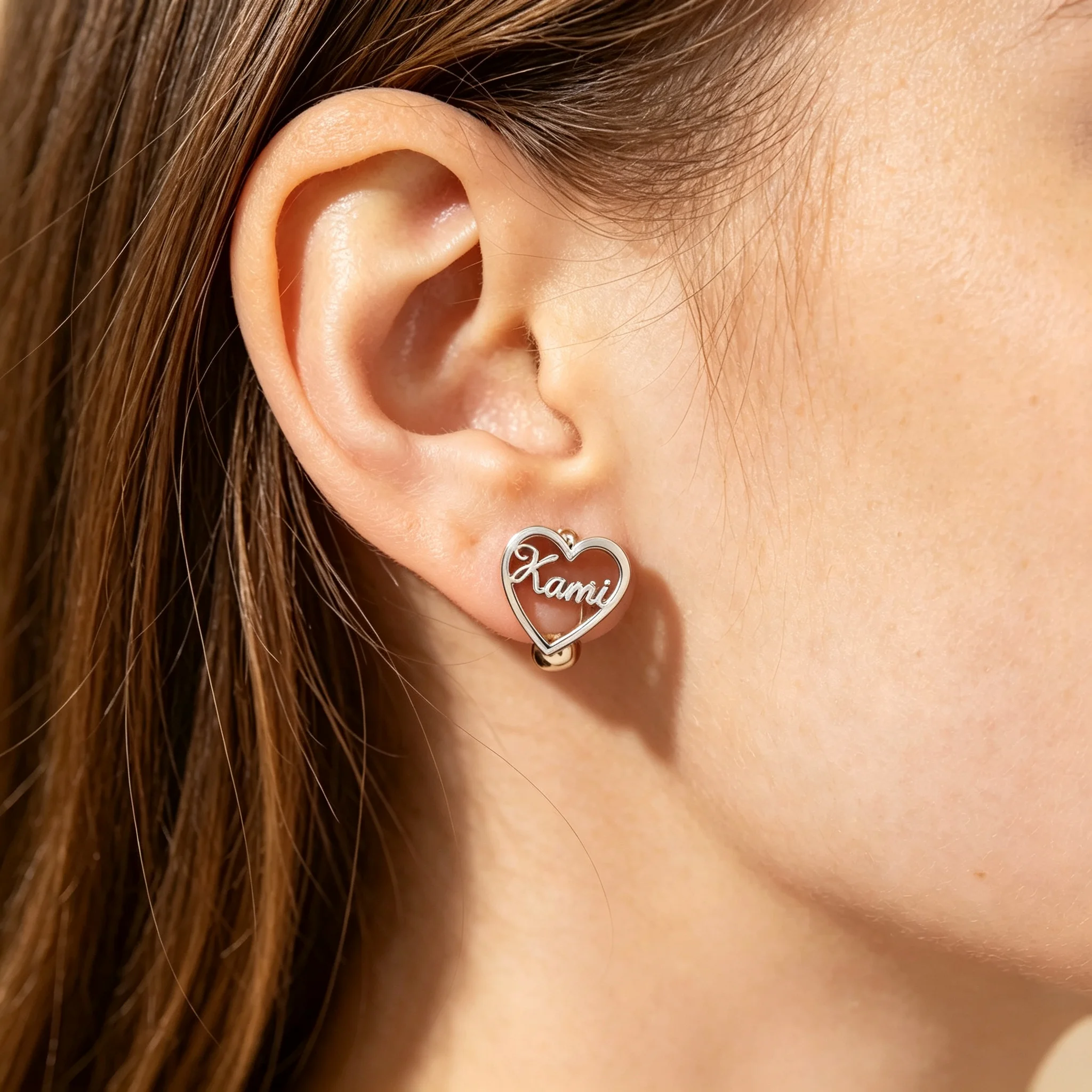 Custom Heart Name Earrings Stainless Steel Personalized Circle Stud Jewelry Unique Gift for Her Women's Fashion Accessory