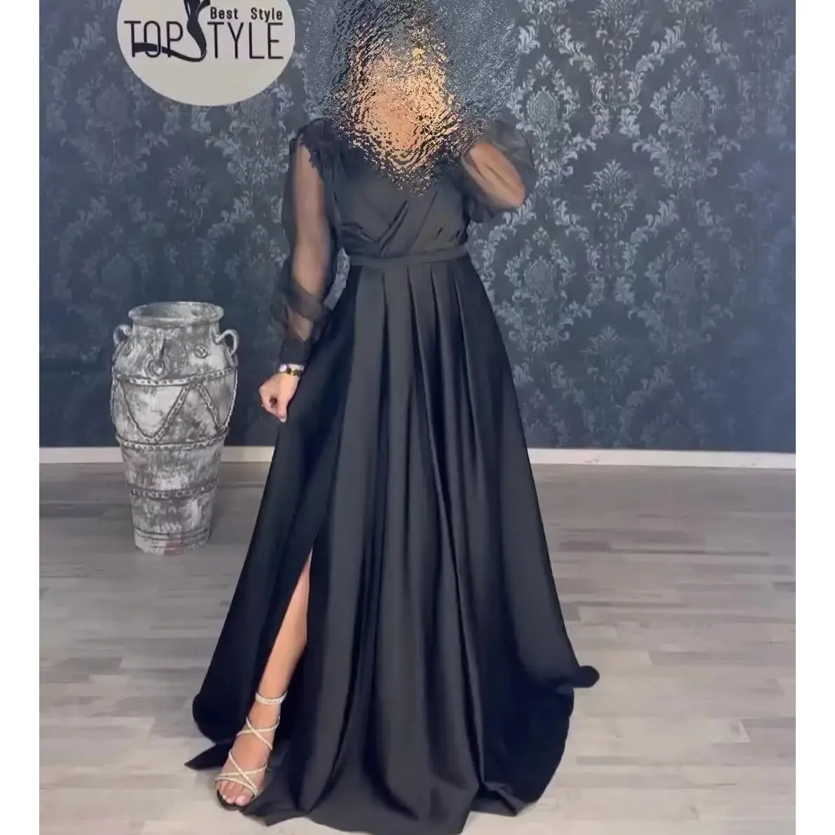 Customized Long Sleeve A Line Plus Size Abaya Evening Dresses Appliqued Beaded Side Slit Prom Dresses Dubai Formal Party Gown