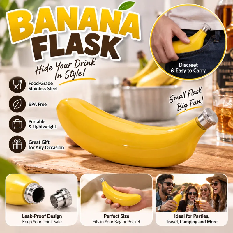 5oz Banana Shaped Hip Flask, 304 Stainless Steel Portable Liquor Bottle, Novelty Fruit Bar KTV Party, Creative Container Gift