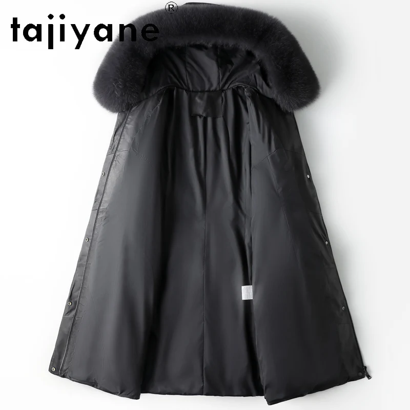 TAJIYANE 100% أعلى الحبوب جلد الغنم أسفل معطف امرأة جلد طبيعي طويل سترة منفوخة مقنعين الثعلب الفراء طوق 2025 الملابس الشتوية #3