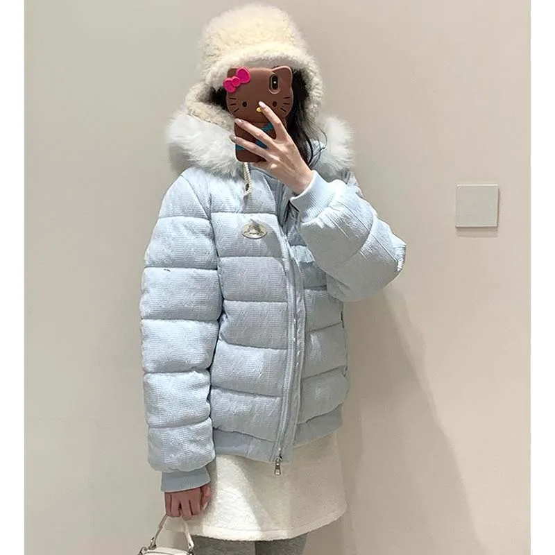 New Korean Winter Jacket Parkas Large Fur Collar Hooded Coats 2026 Winter Female Loose Student Short Cotton-padded Clothes