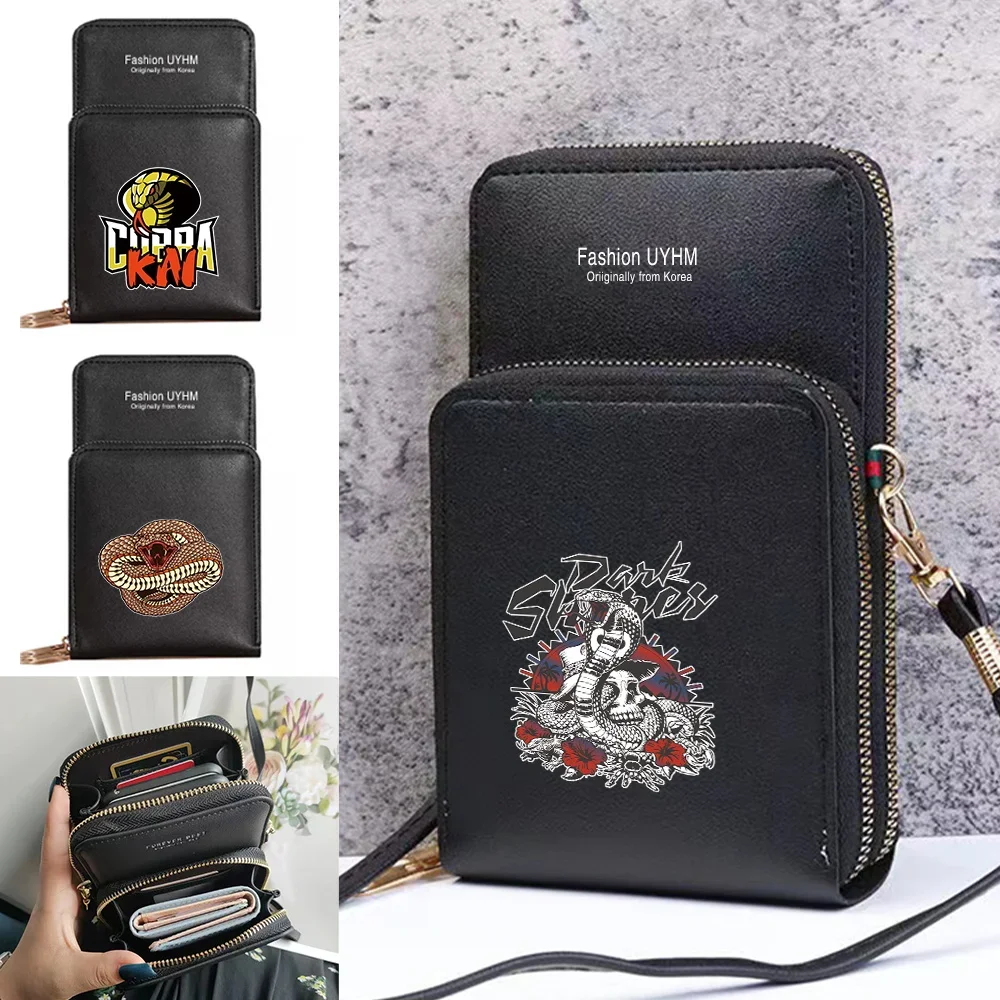 Women Crossbody Shoulder Bags Leather Wallets Universal For IPhone/Xiaomi Case Touch Screen Mobile Phone Bag Cobra Print Handbag