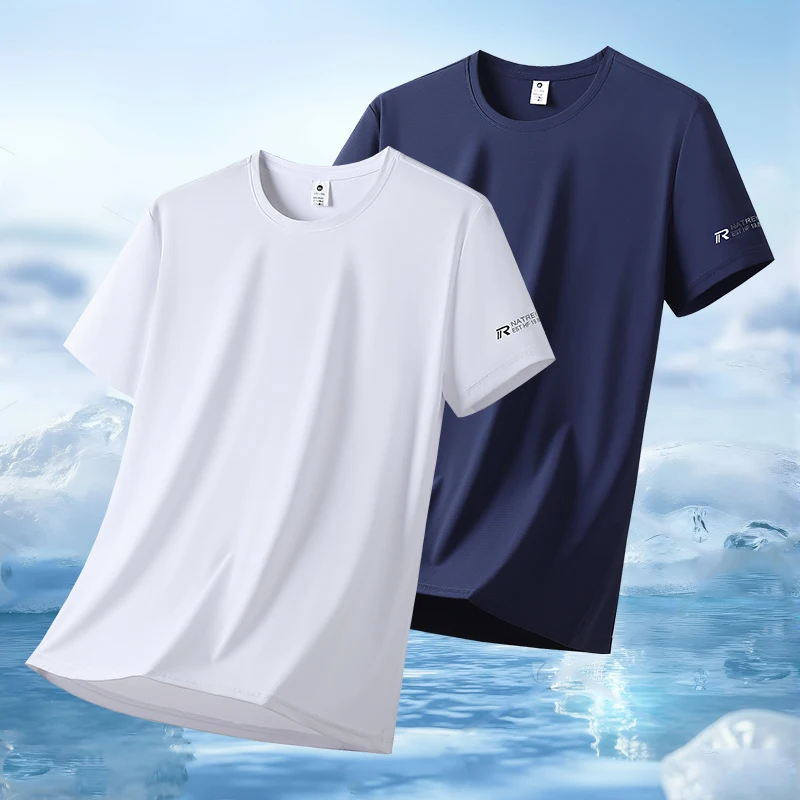 Summer Ice Silk High Elastic Men's Sports and Leisure T-shirt Comfortable Breathable Sweat-absorbing Quick Drying Top image 2