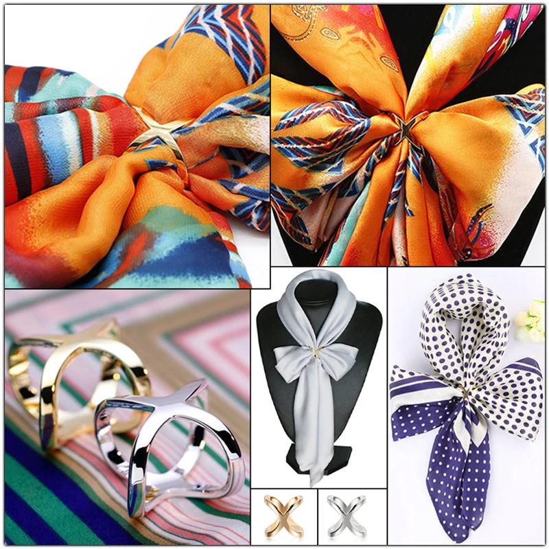 موضة الصليب على شكل وشاح مشبك دبابيس النساء اكسسوارات بسيطة تي شيرت الزاوية مقاطع حلقة الأوشحة بروش حلية الزخرفية