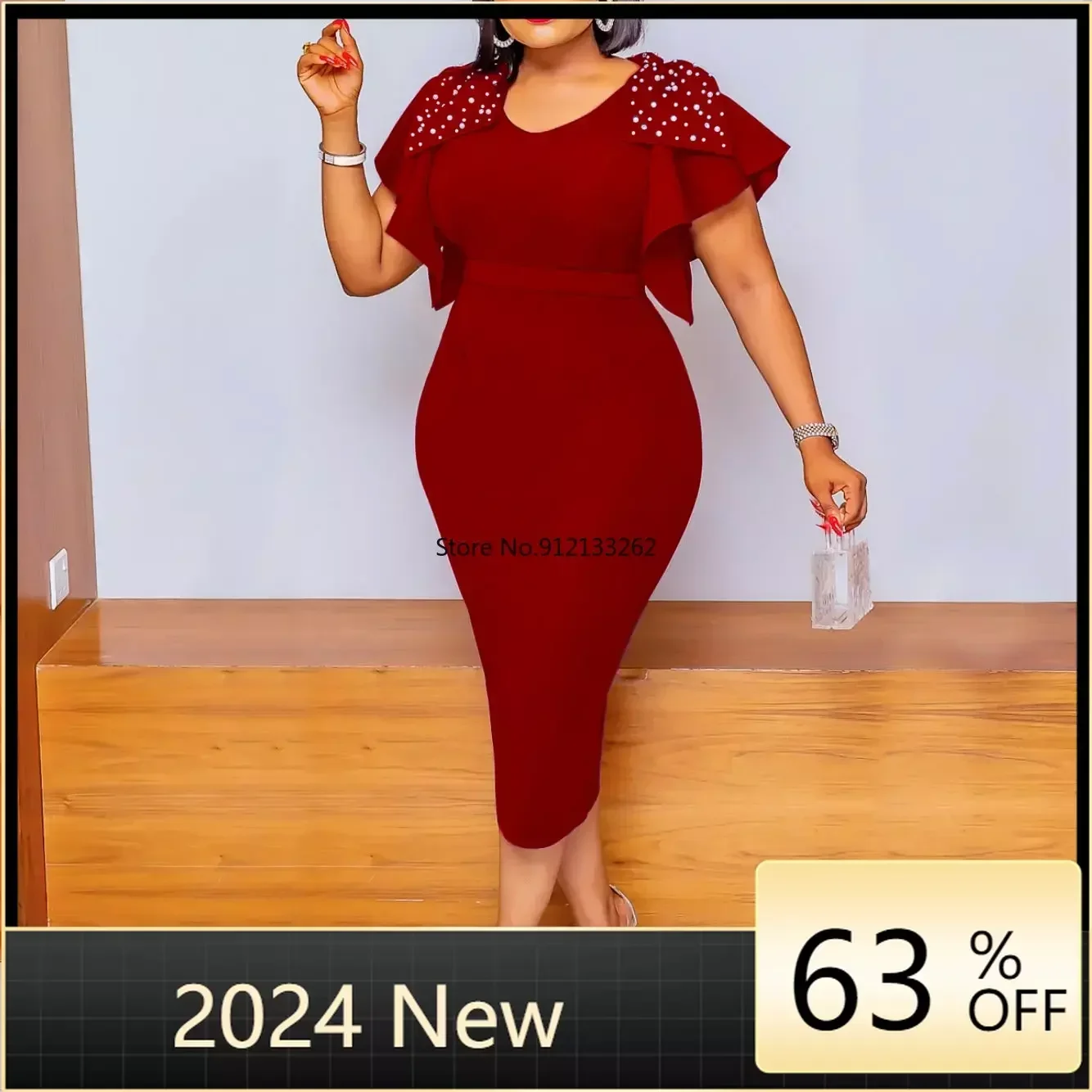 

Women Party Dress Bodycon Short Ruffles Sleeves with Bows High Waist African Female Package Hips Celebrate Elegant Ladies Gowns