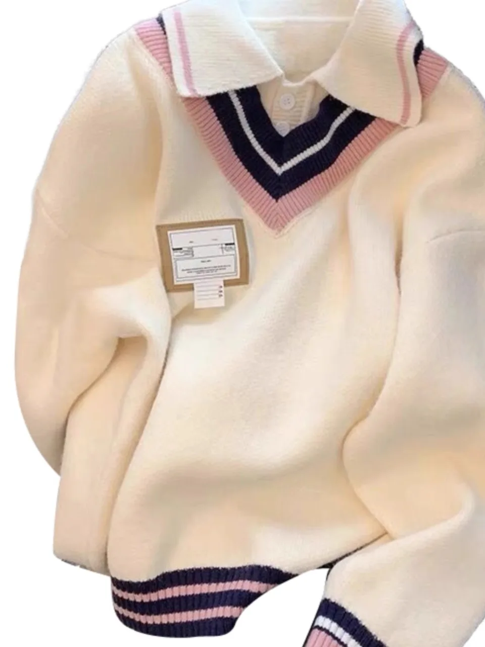 

Faux Two-Piece Knitwear Thiened Fce Base Layer High School Student Large Children's Spring Autumn Winter College Sle S...