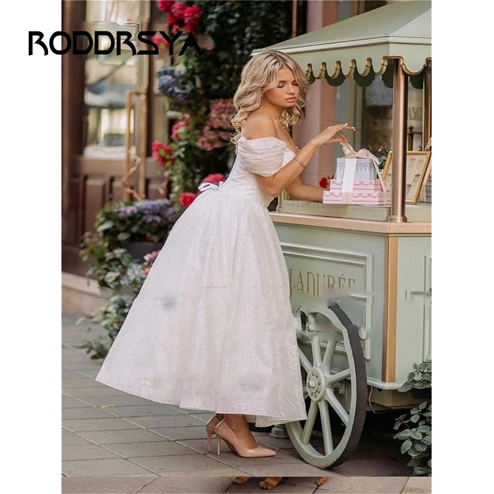 RODDRSYA Bohemian Wedding Dresses Boho Off The Shoulder Short Sleeves Back Lace Up Bridal Gowns A-Line Corset Bride Robes 2023