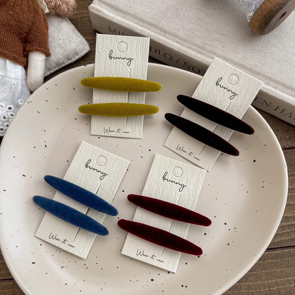 

2pcs/set Fabric Velvet Hairpin Solid Color Bangs Side Clip Makeup Barrettes Headwear Hair Clip Girl Hair Accessories Headdress