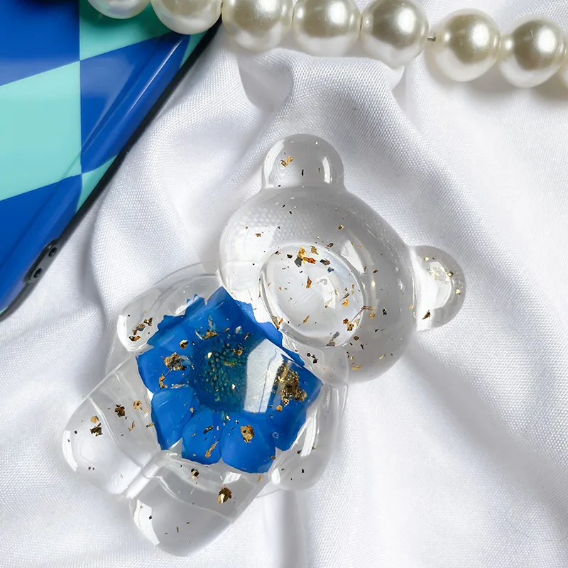 Petit support d'airbag Mobile de Style Ins frais, ours fleur, couleur unie, coque de téléphone transparente, anneau boucle, décoration, support de téléphone