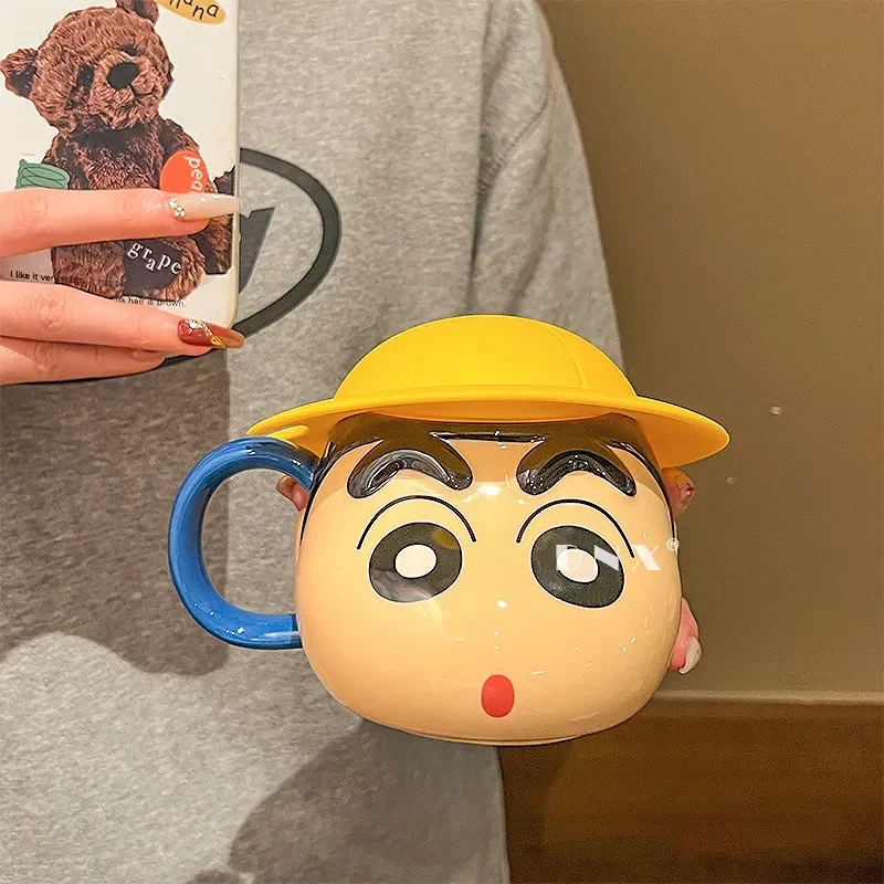 Crayon Shin-Chan Ceramic Mug With Lid Kawaii Milk Coffee Cup Color Box Doll Shape Girl Office Home New Valentine'S Day Gift