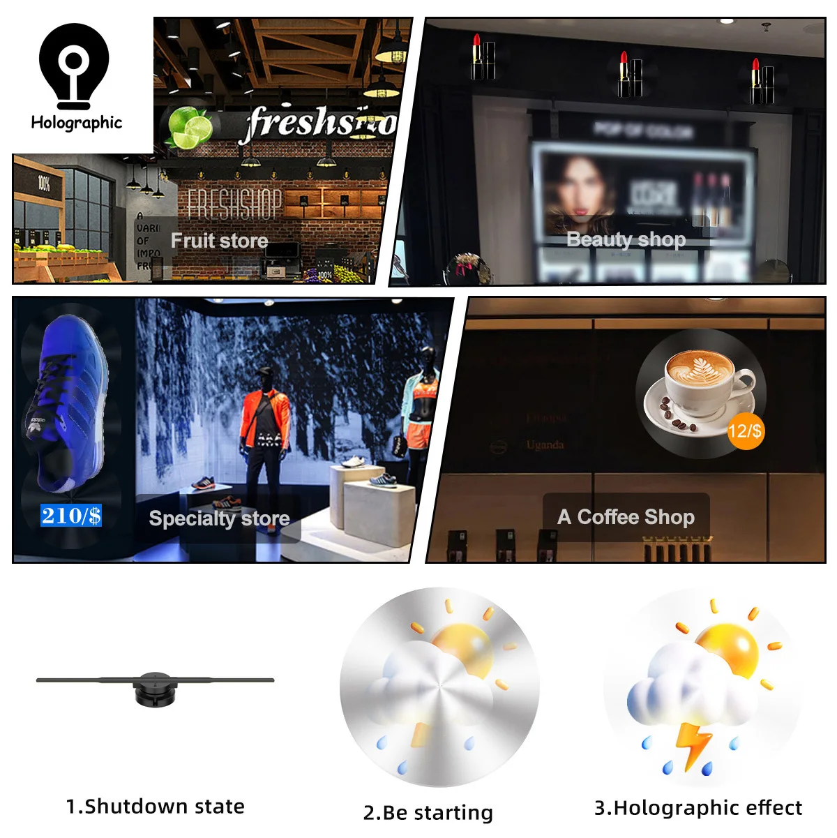 45cm 3D Hologram Projector Fan Wifi Sign LED Screen Remote Control Advertising Machine Holographic Lamp Player Support Splicing