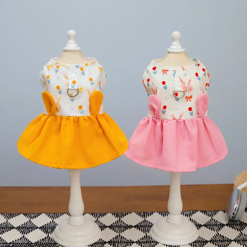 

Cute Rabbit Full Print Dog Dress Dog Summer New Dress Teddy Two Legged Cardigan Puppy Skirt XS-XL Pet Clothing