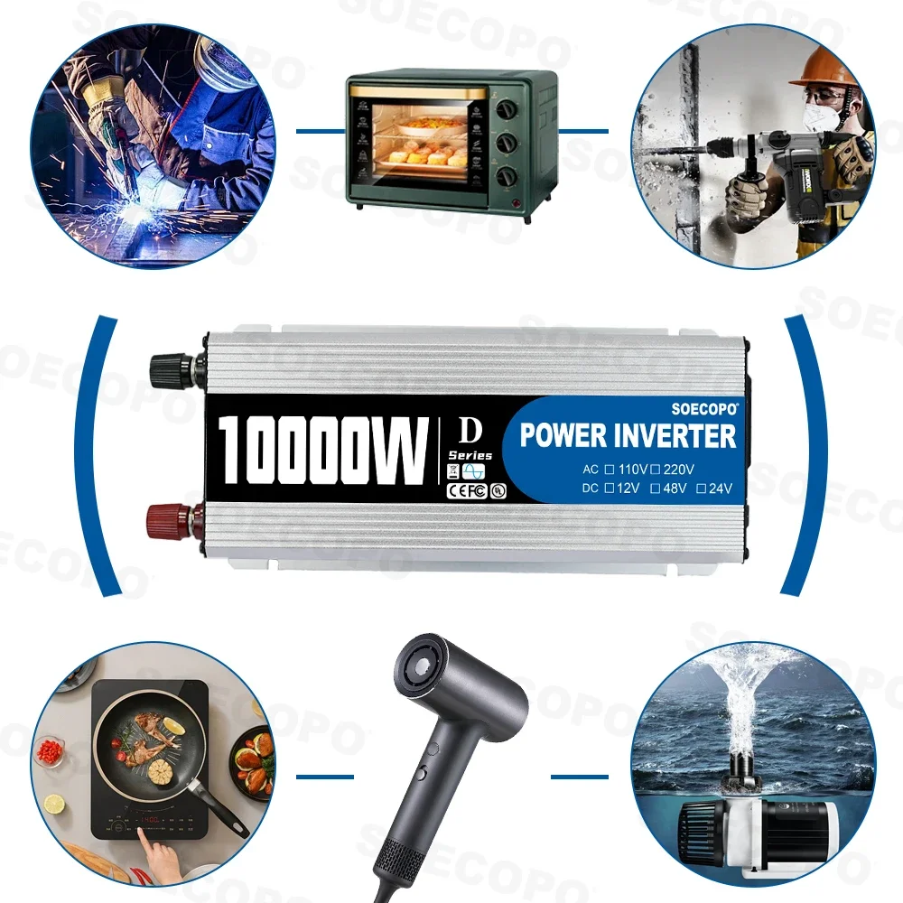 Tragbarer 100-W-Wechselrichter, 12 V/24 V/48 V DC auf 220 V AC mit universeller Steckdose, USB-Anschluss, Solar-RV-Heimbackup, Außengebrauch, CE-zertifiziert